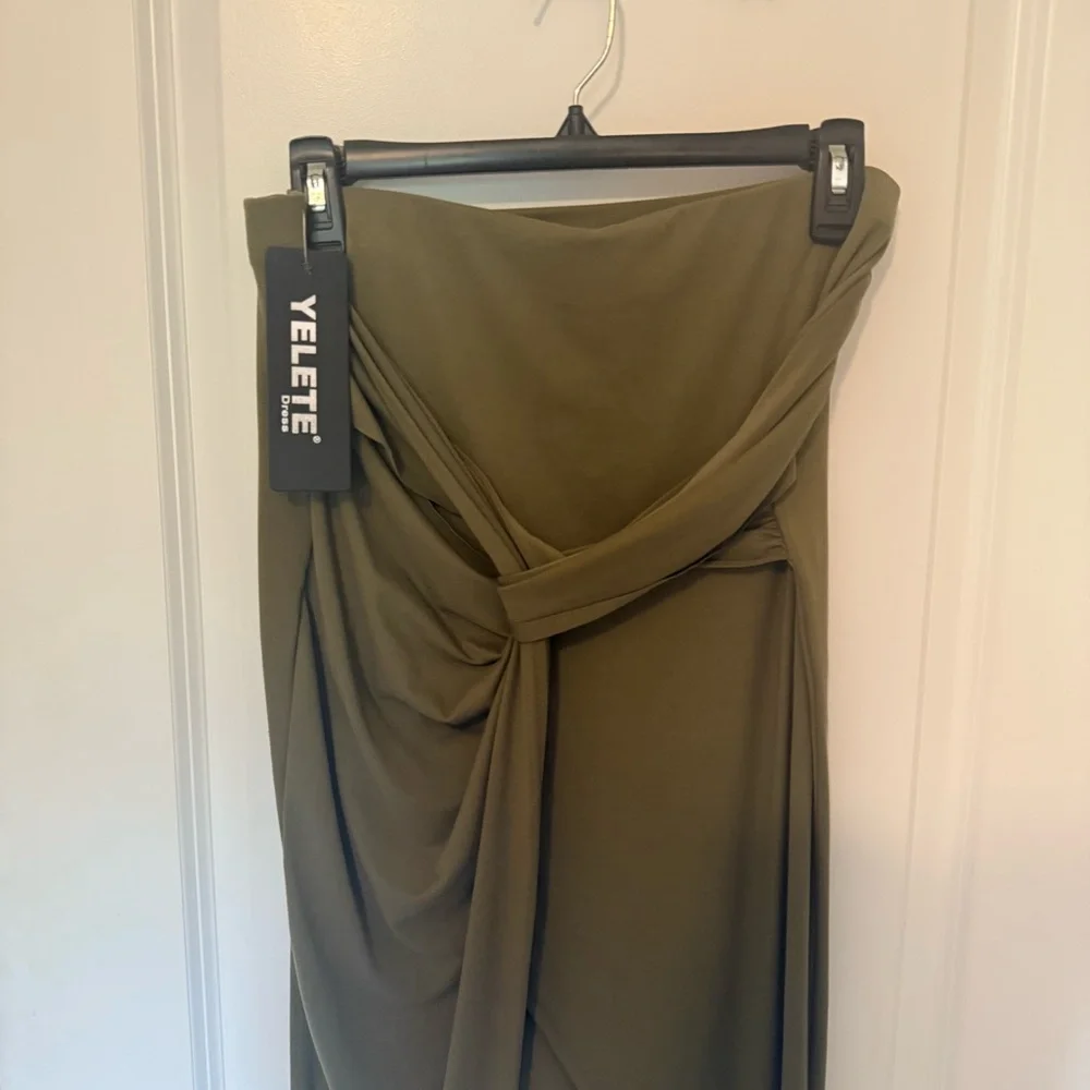 Yelete Khaki Midi Skirt for Women - Picture 2 of 7